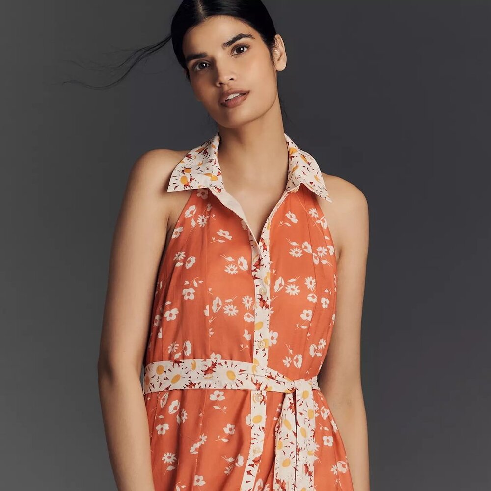 ANTHROPOLOGIE | Maeve Halter Open-Back Godet Midi Shirt Dress | NWT - Picture 7 of 9